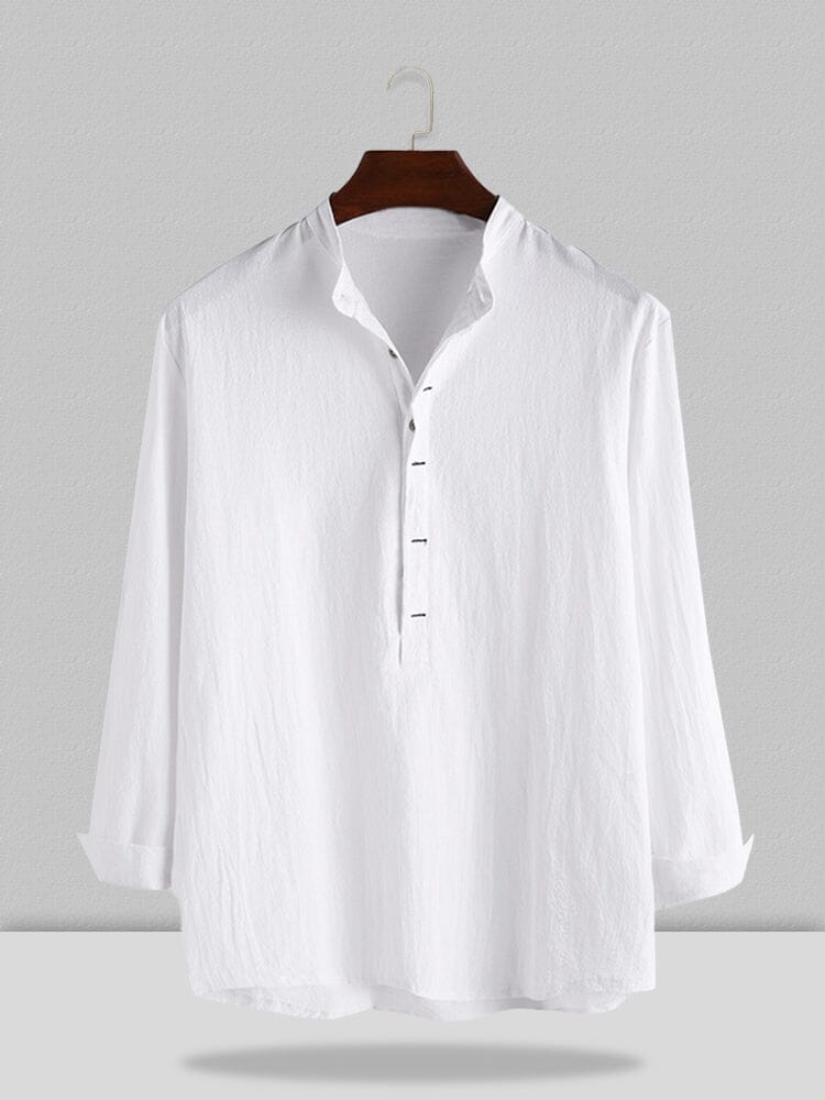 Stand Collar Cotton Linen Style Long Sleeve Shirt