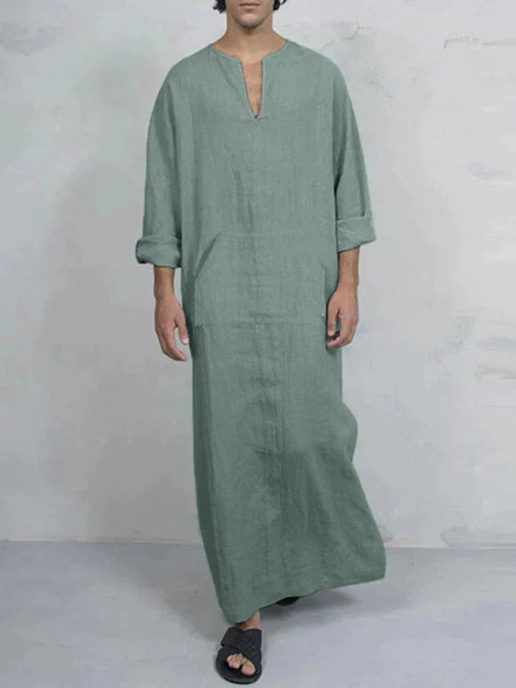 Linen One-Piece Hexagonal Pocket Long Shirt