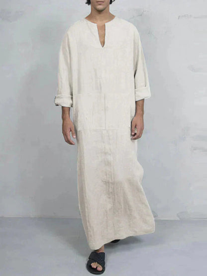 Linen One-Piece Rectangle Pocket Long Shirt