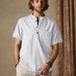 Casual Cotton and Linen Henley Shirt with Pocket