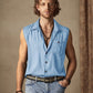 Solid Button Sleeveless Cotton Linen Casual Shirt