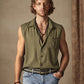 Solid Button Sleeveless Cotton Linen Casual Shirt