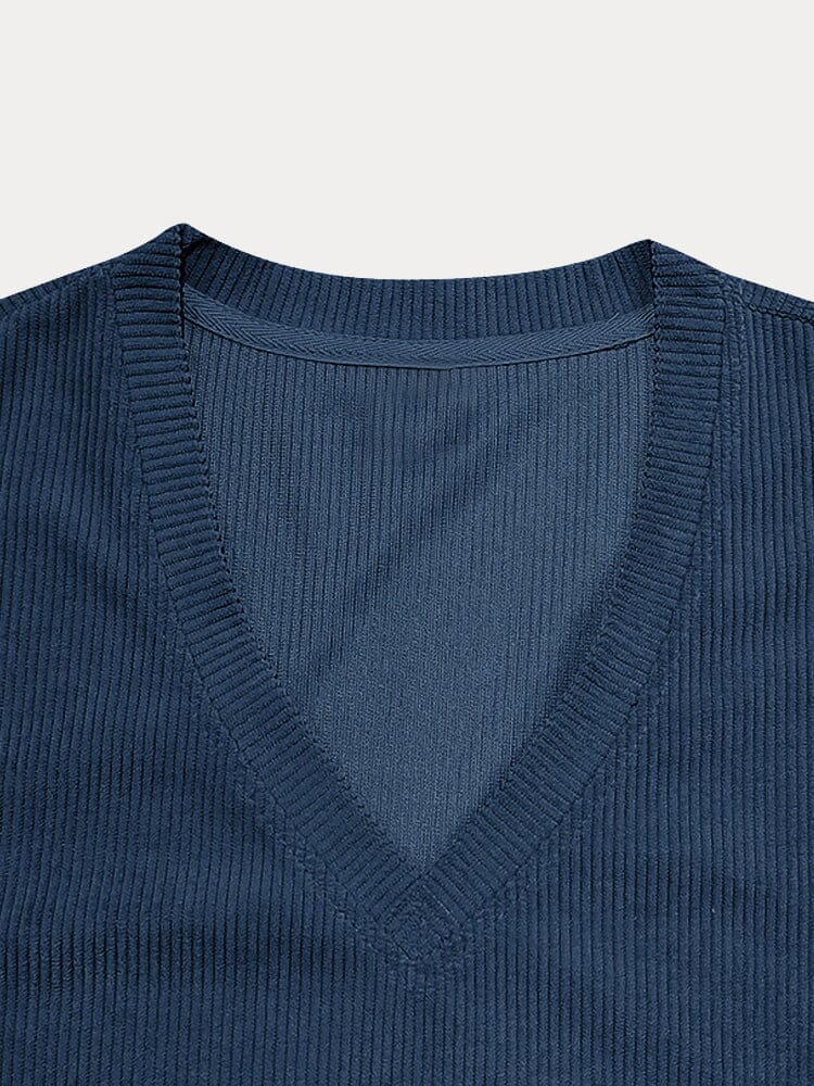 Simple V-Neck Corduroy Top