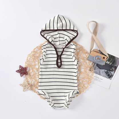 Sleeveless Striped Hooded Bodysuit