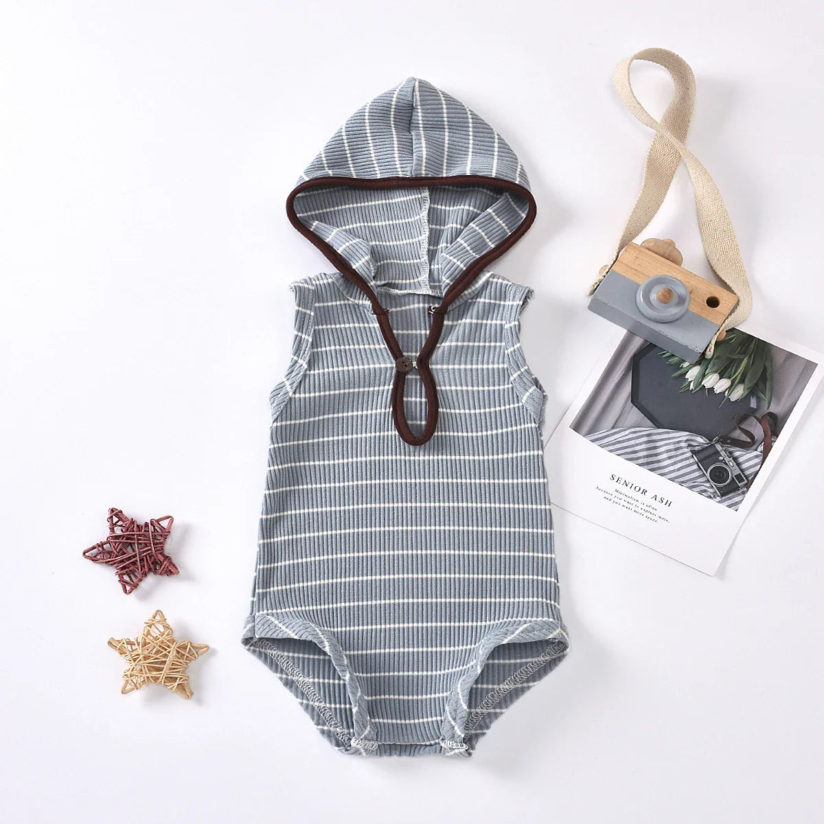 Sleeveless Striped Hooded Bodysuit