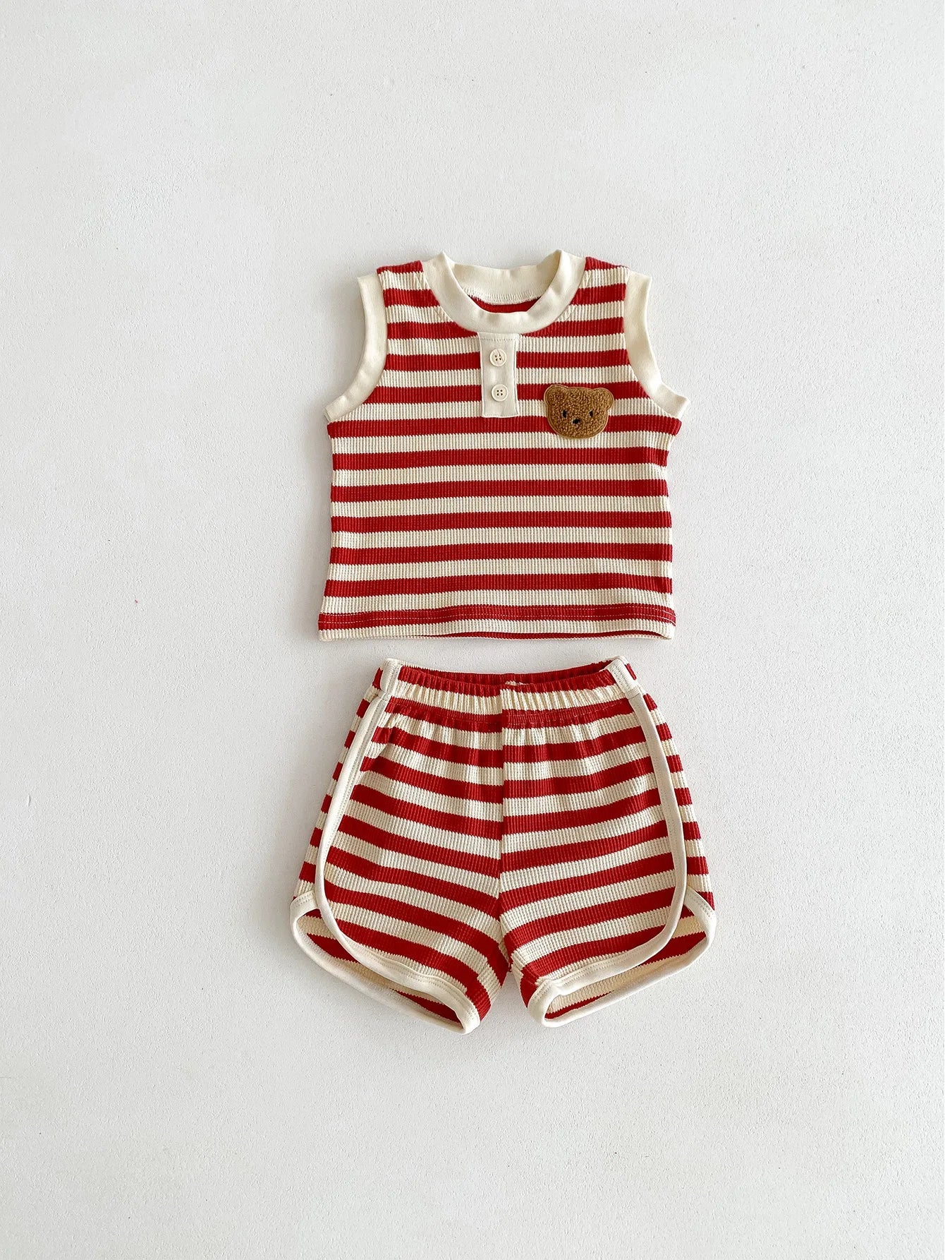 Teddy Bear Striped Shorts Set