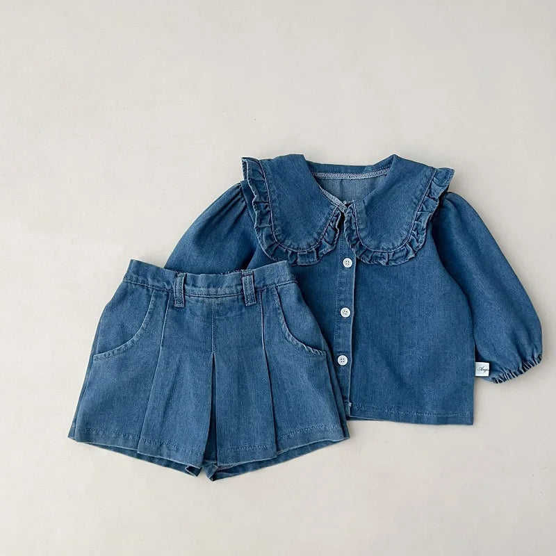 Denim Button Top Skort Set