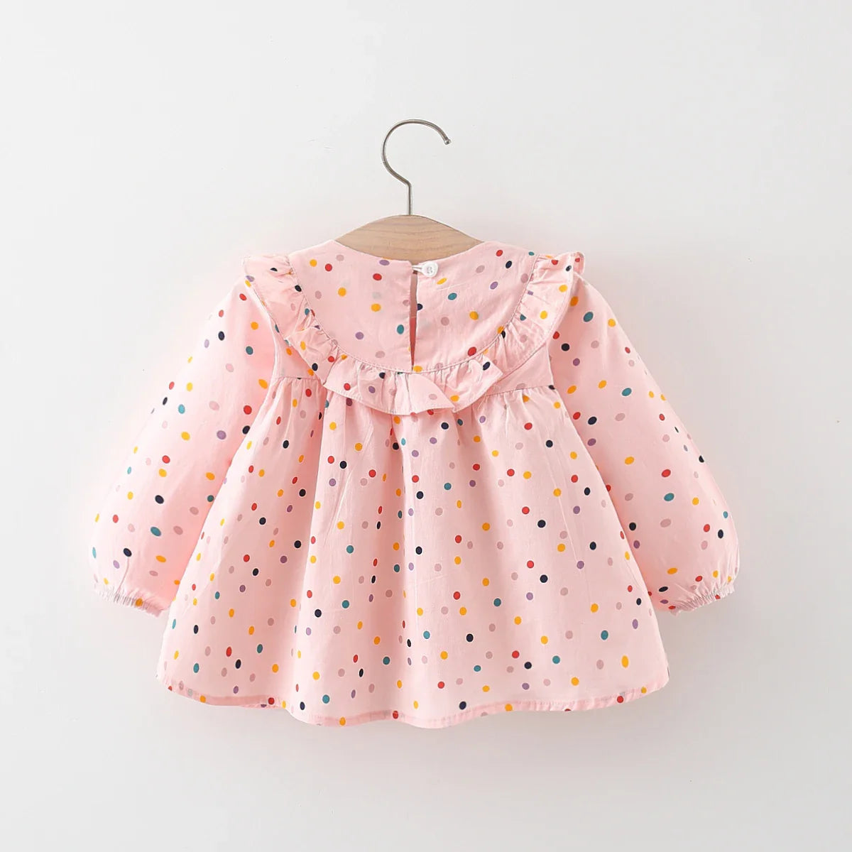 Embroidered Long Sleeve Flower Polka Dress