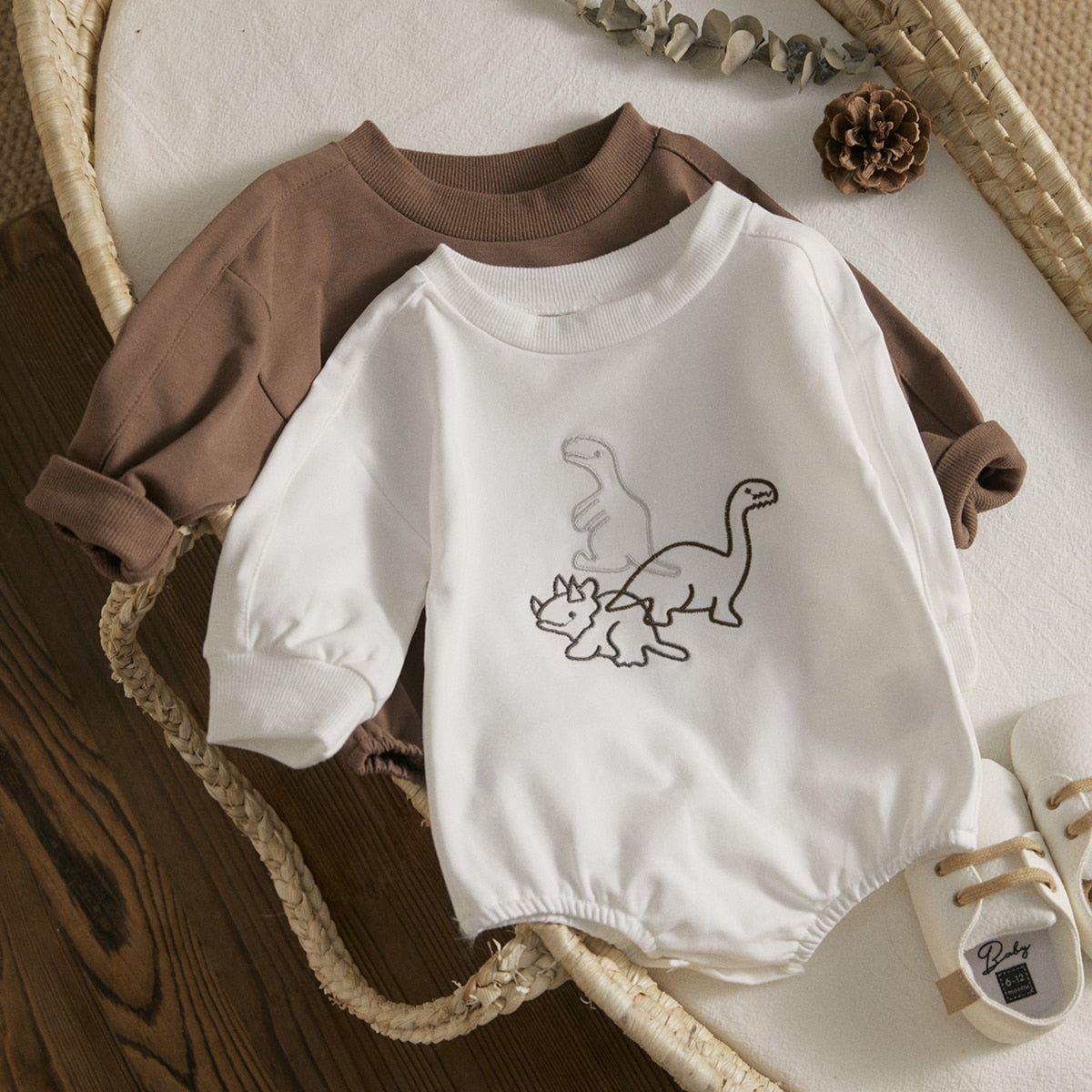 Dinosaur Outline Embroidered Sweater Onsie