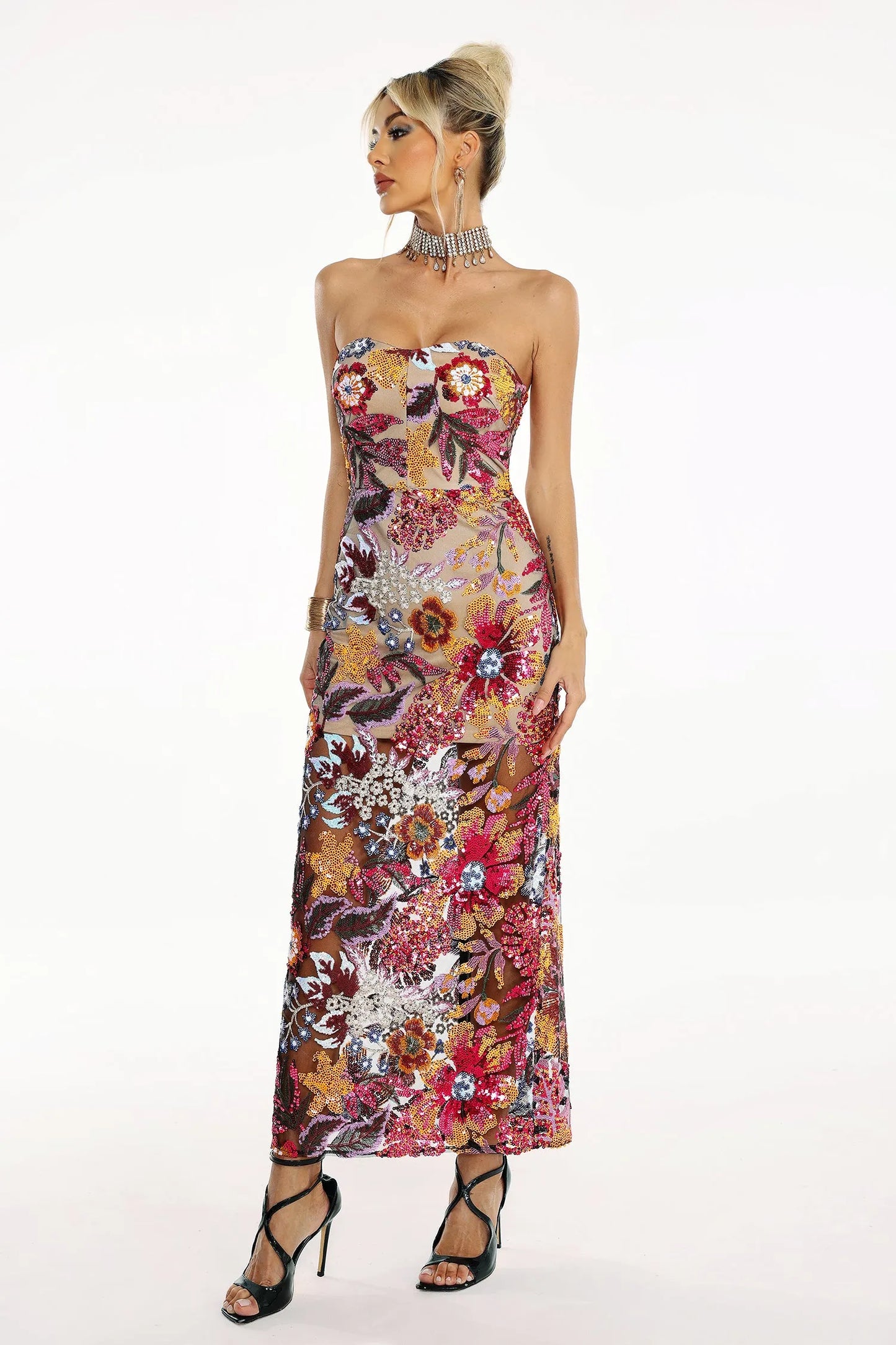 Satu Floral Glitter MaxiKleid