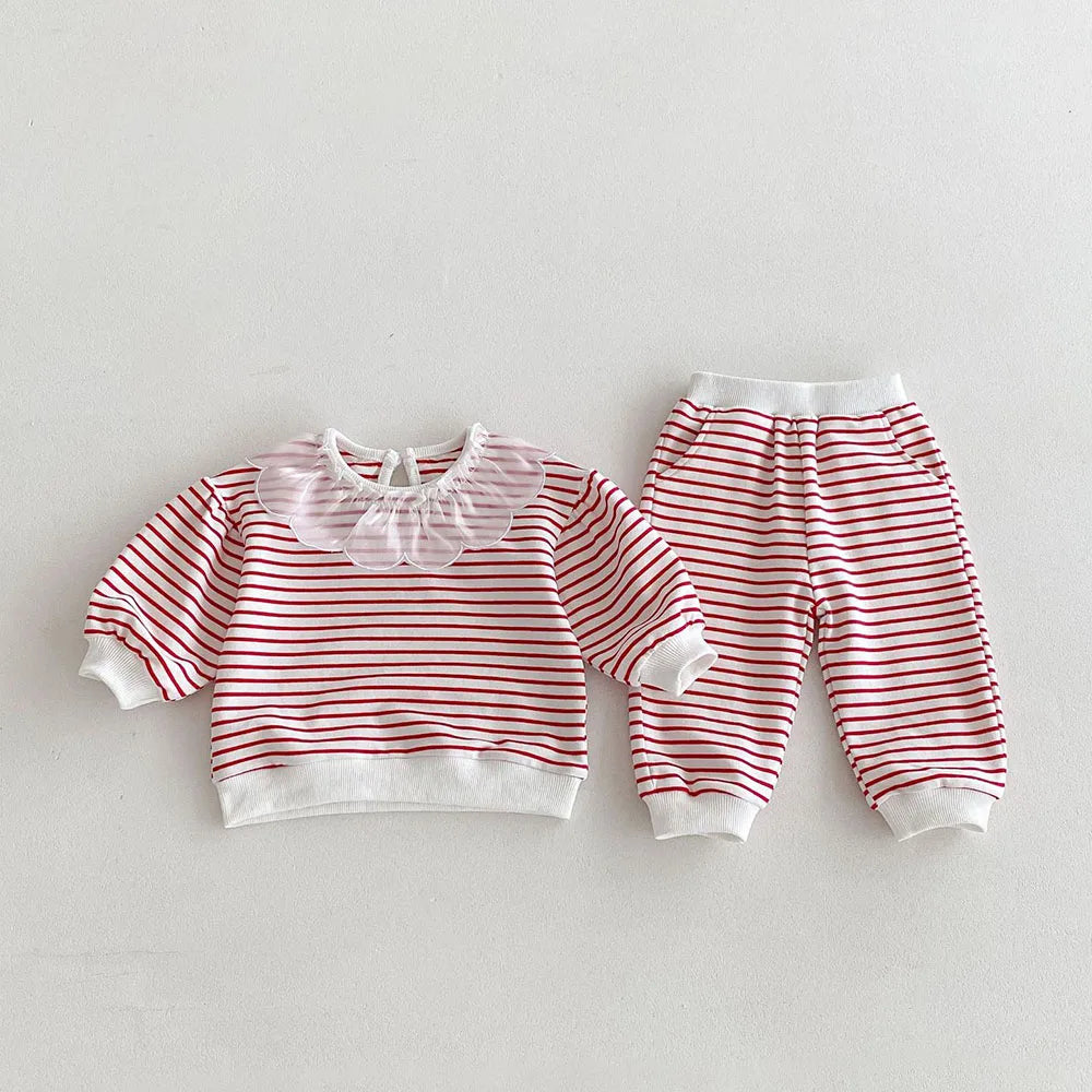 Stripe Frill Neck Jogger Set