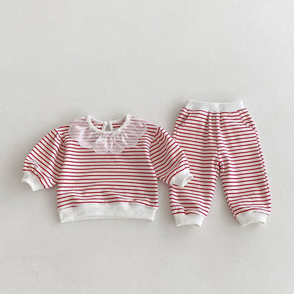 Stripe Frill Neck Jogger Set