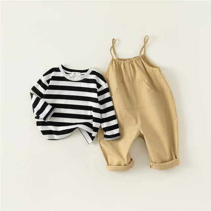 Striped T-Shirt Overalls Set