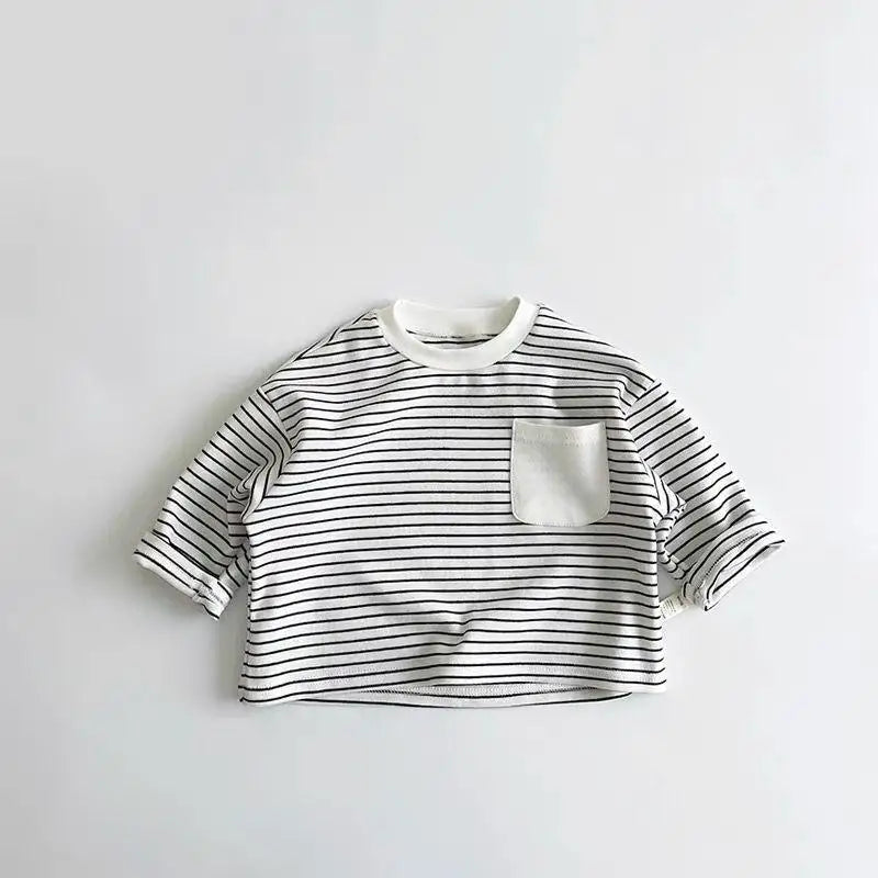 Contrast Striped Crewneck Long Sleeve T-shirt