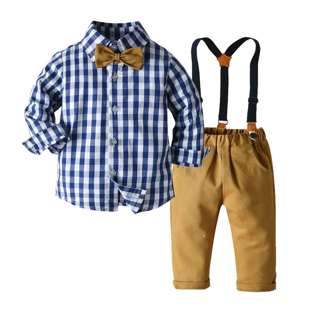 Long Sleeve Bow Tie Suspender Pants Set