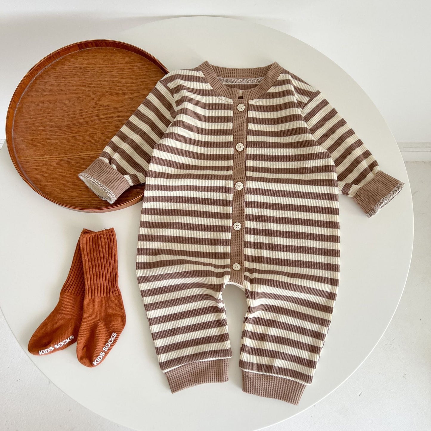 Stripe Long sleeve knit jumpsuit