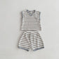 V-neck Striped Shirt And Shorts Set