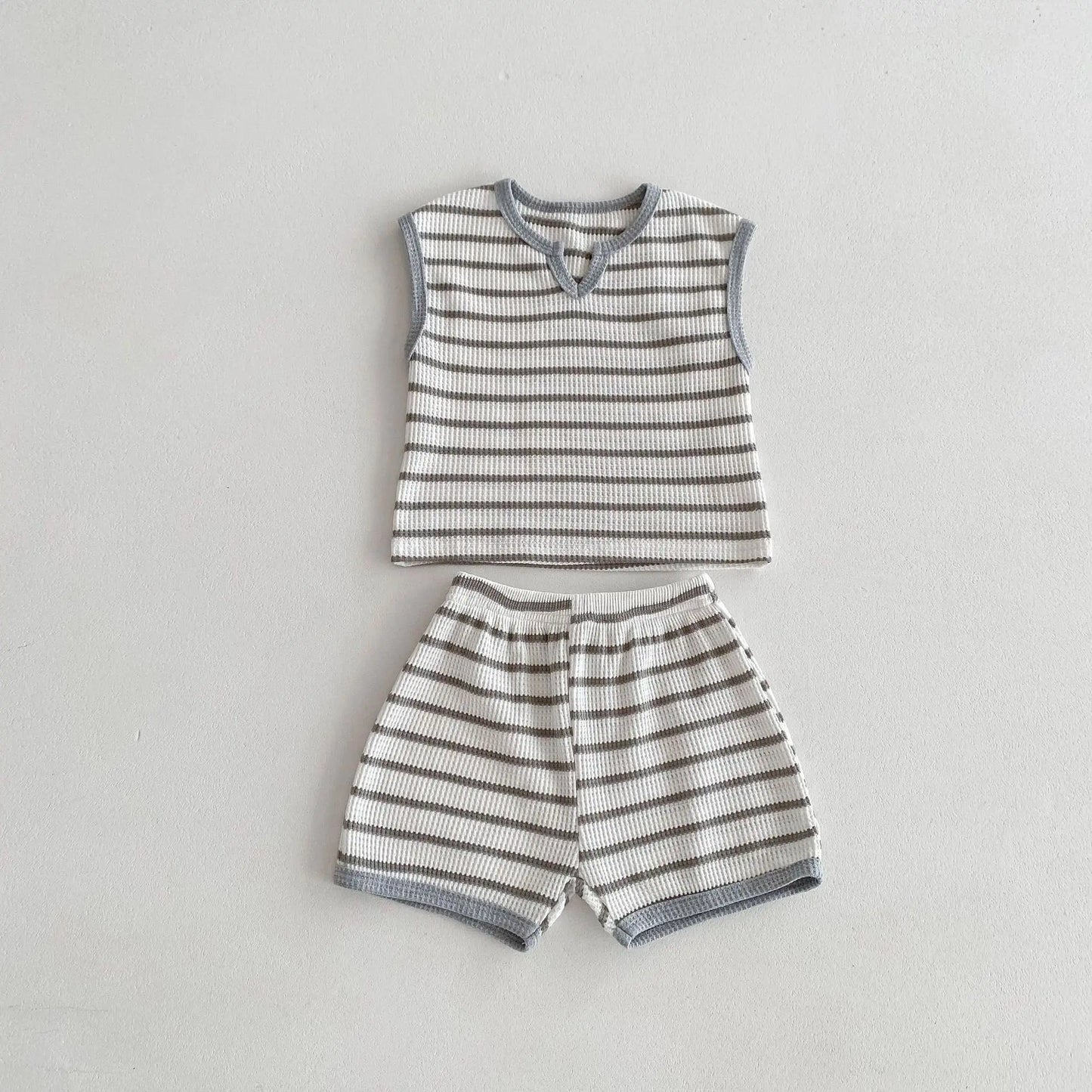 V-neck Striped Shirt And Shorts Set