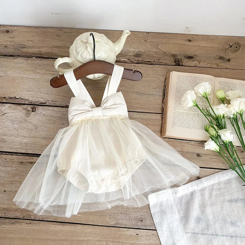 Bow Detail Lace Romper Tutu Dress