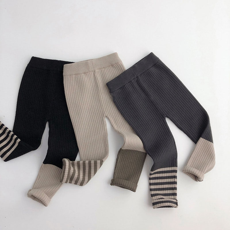 Girls Striped Leg Skinny Knit Leggings