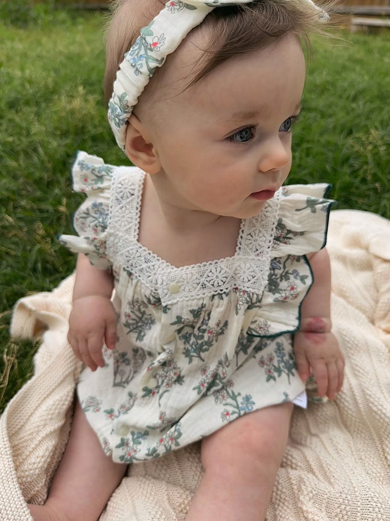 Vintage Paisley Romper With Headband