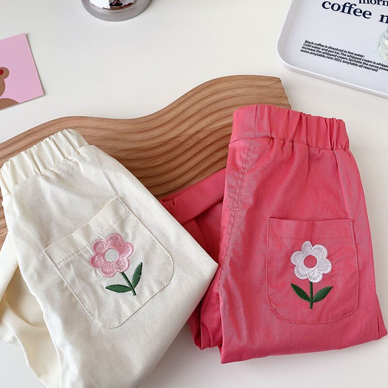 Embroidery Flower Girls Pants