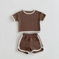 Waffle Contrast Shorts Set