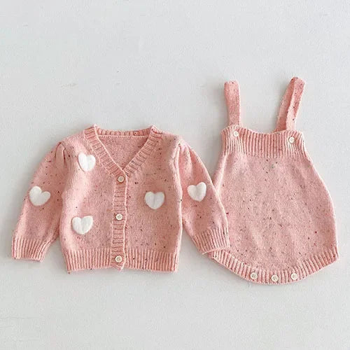 Heart Knit Cardigan Set