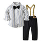 Long Sleeve Bow Tie Suspender Pants Set