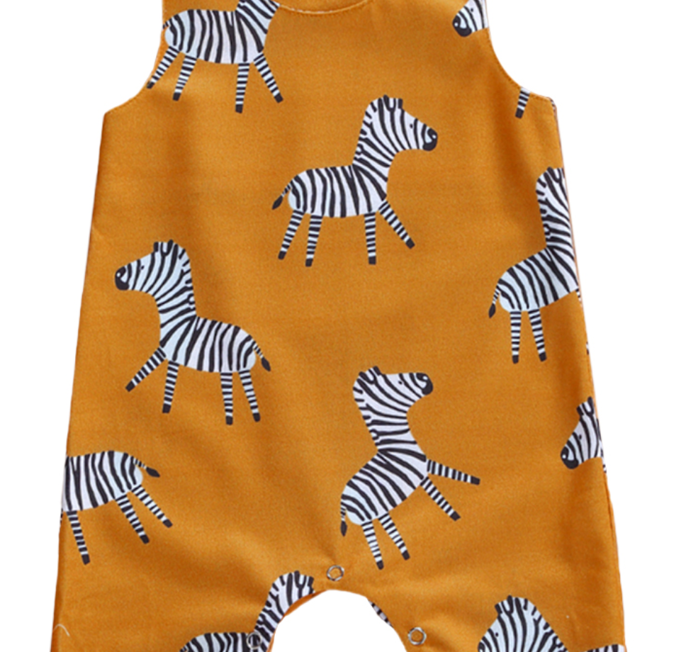 Zebra Print Button Romper Jumpsuit