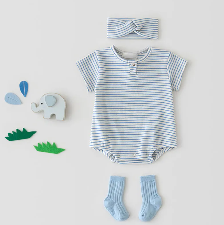 Stripe T-Shirt Bodysuit Headband Set