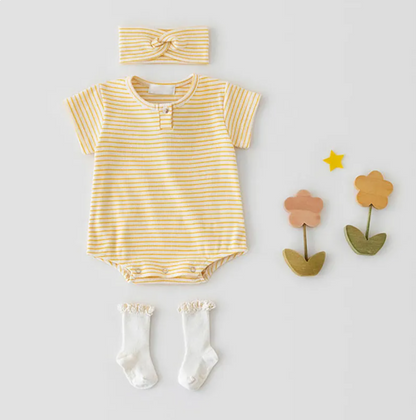 Stripe T-Shirt Bodysuit Headband Set