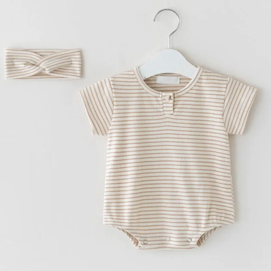 Stripe T-Shirt Bodysuit Headband Set