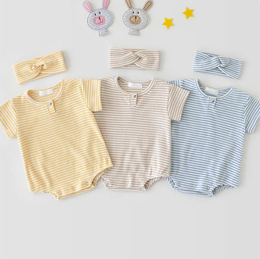 Stripe T-Shirt Bodysuit Headband Set