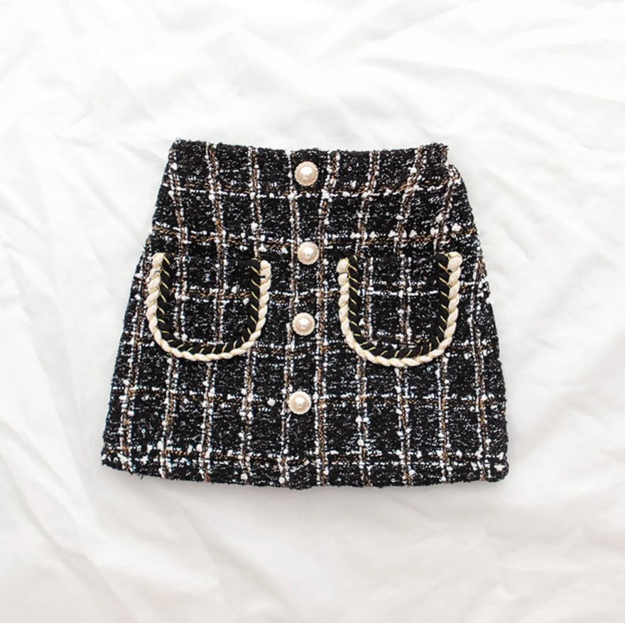 Tweed Skirt With Pearl Buttons