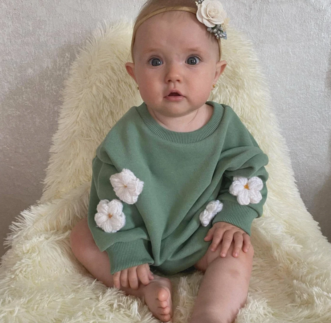 Green Embroidered Flower Sweater Bodysuit