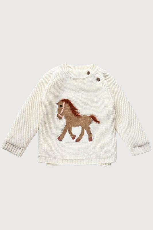 Fur Lining Embroidery Horse Sweater