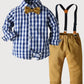 Long Sleeve Bow Tie Suspender Pants Set