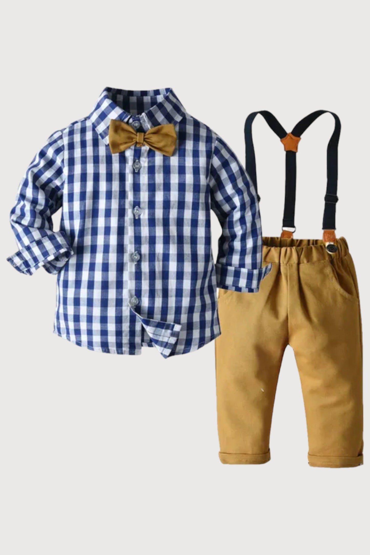 Long Sleeve Bow Tie Suspender Pants Set