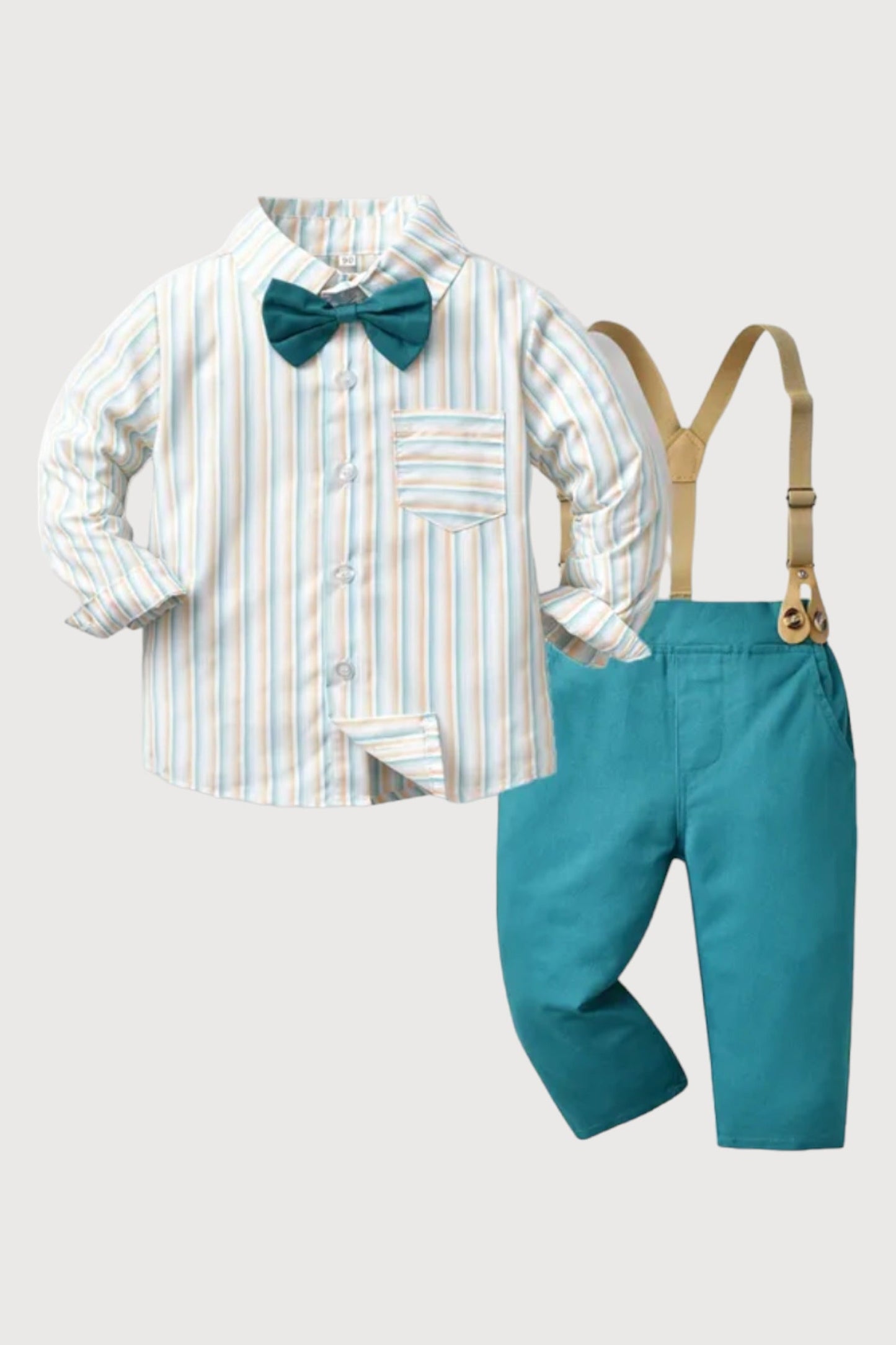 Long Sleeve Bow Tie Suspender Pants Set