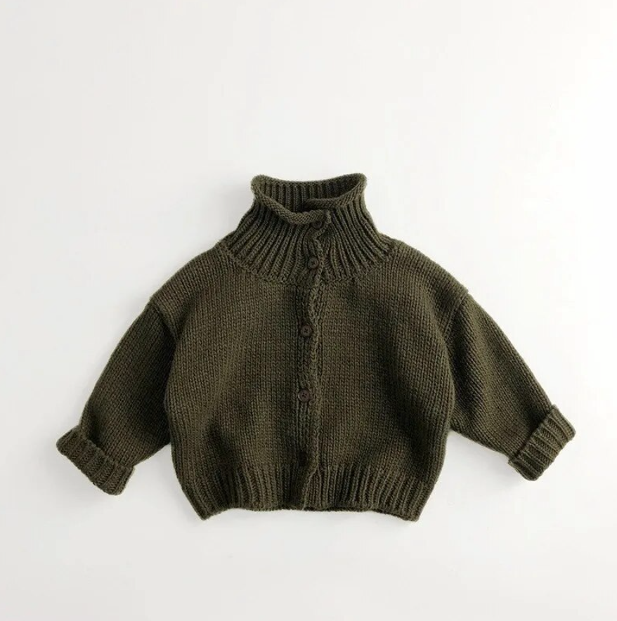 High Neck Knitted Button Up Sweater