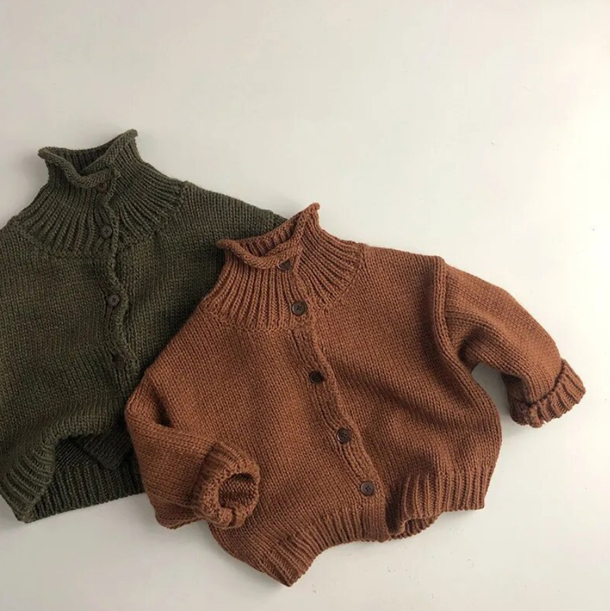 High Neck Knitted Button Up Sweater