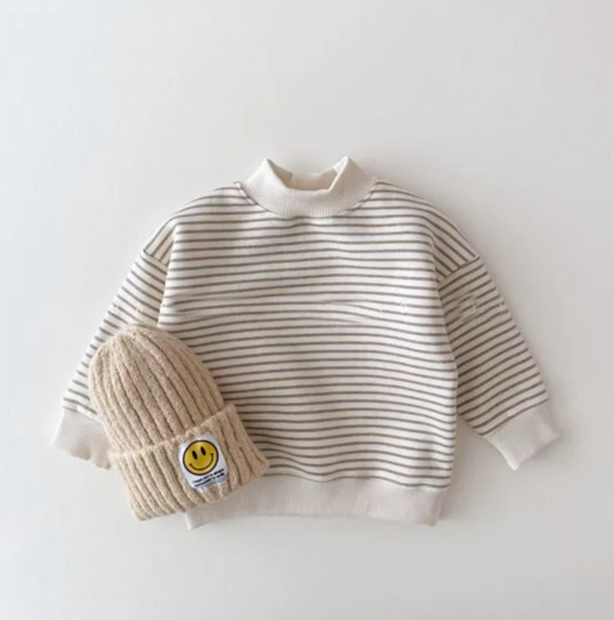 Stripe Fleece Lining Turtleneck Sweater