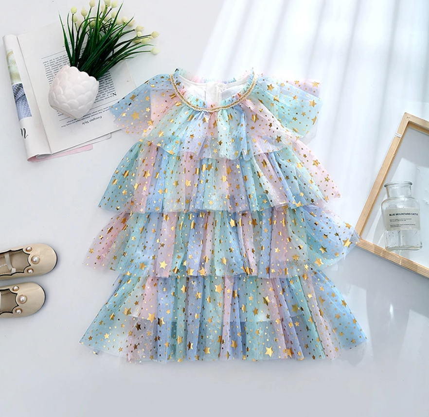 Rainbow Ruffles Sequins Dress