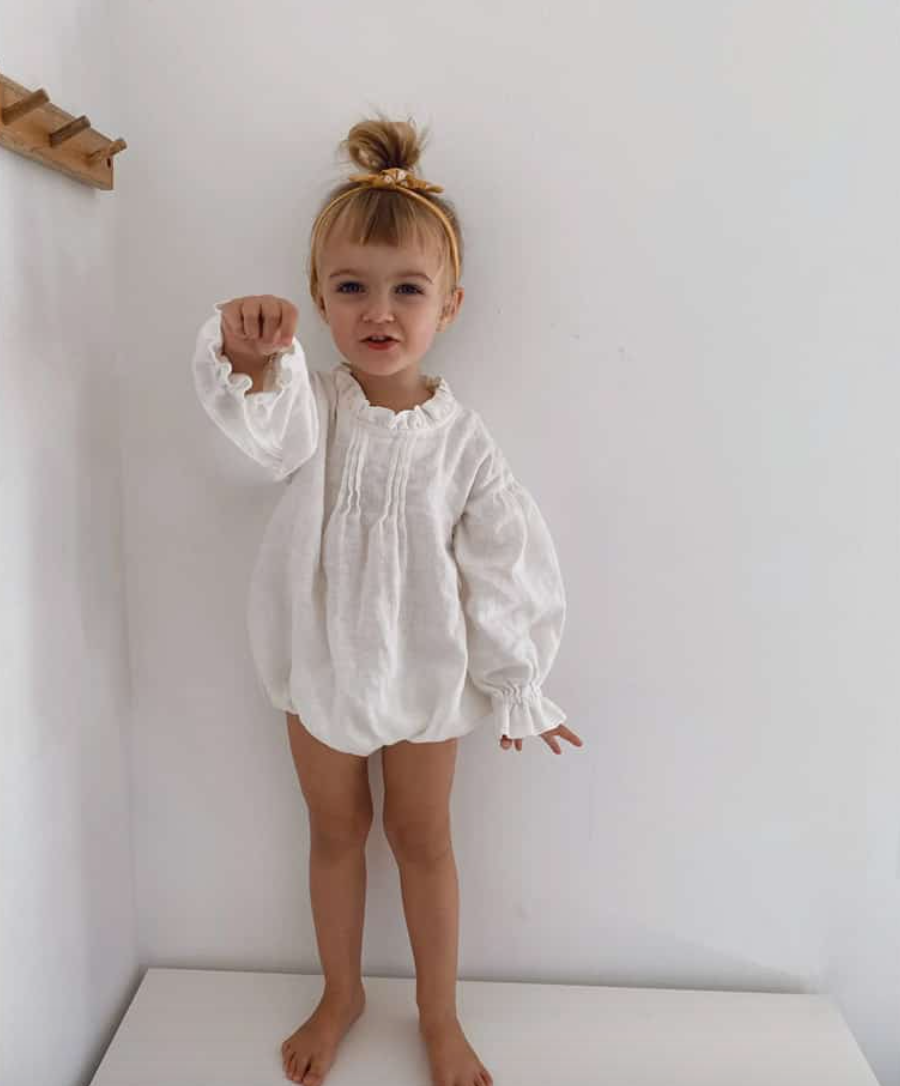 Girls Long Sleeve Linen Bodysuit