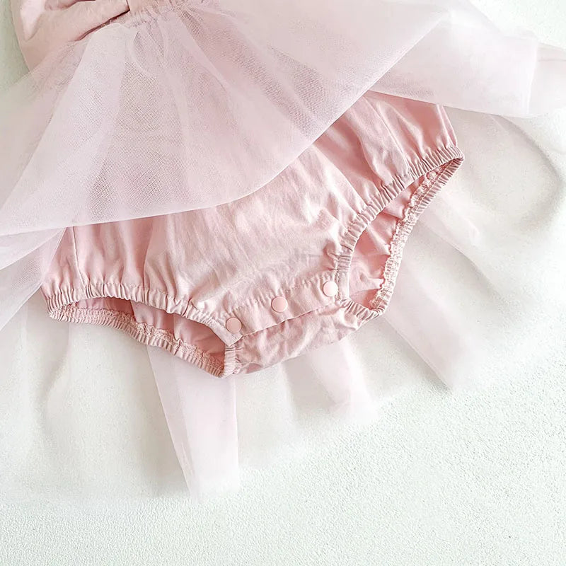 Bow Detail Lace Romper Tutu Dress