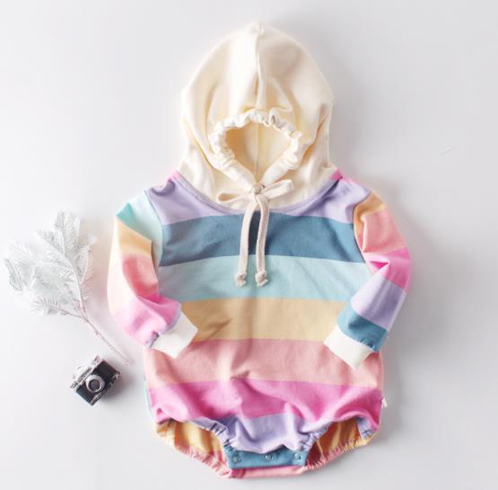 Long Sleeve Rainbow Color Hooded Romper