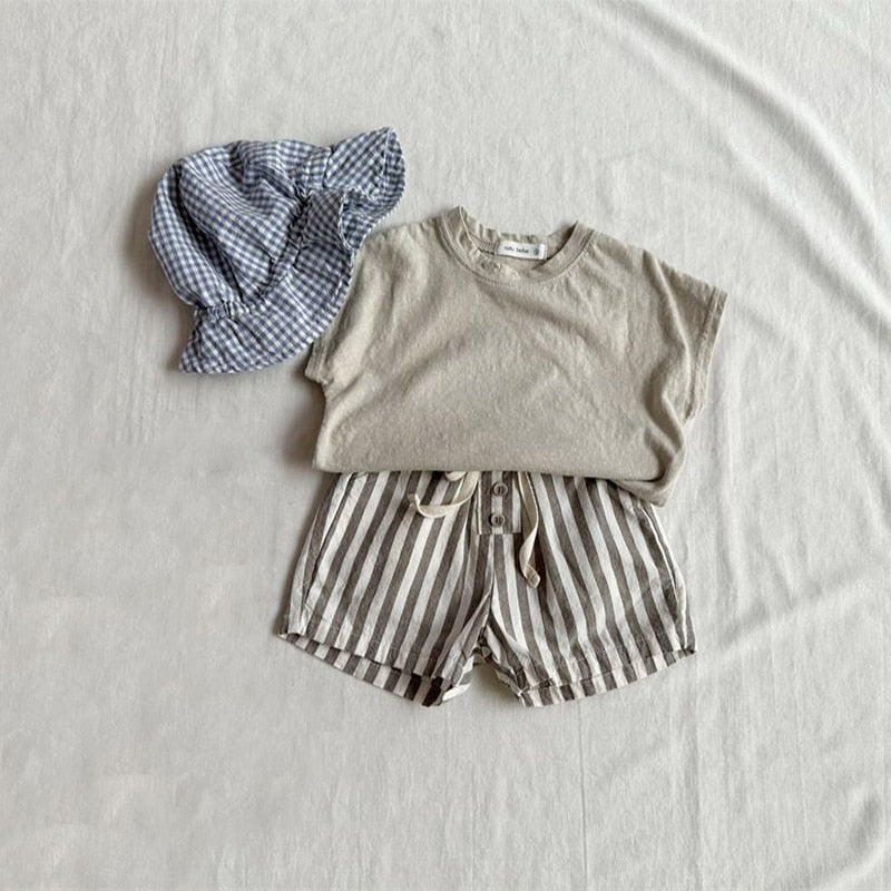 Boys Striped Button Shorts