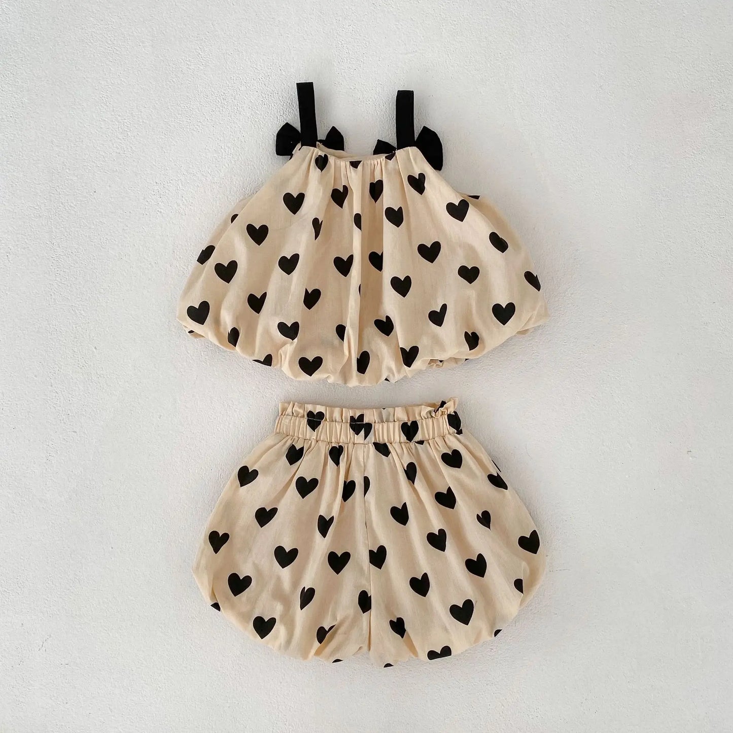 Double Layered Heart Print Shorts Set