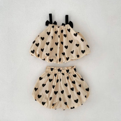 Double Layered Heart Print Shorts Set